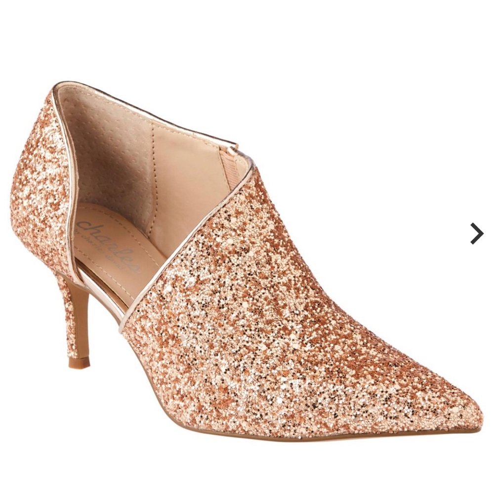 💥NWOT Charles by Charles David Annual Glitter Kitten Heel Champagne Bootie 6.5